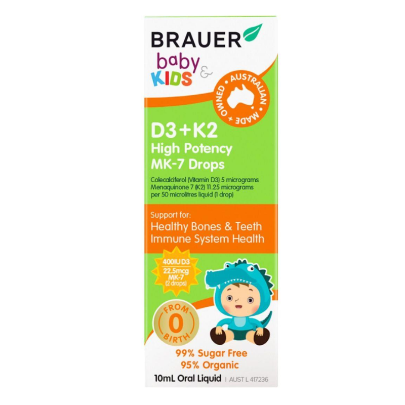 Brauer Baby & Kids Vitamin D3 K2 MK-7 Drops 10ml Australian liquid vitamin supplement for babies and children
