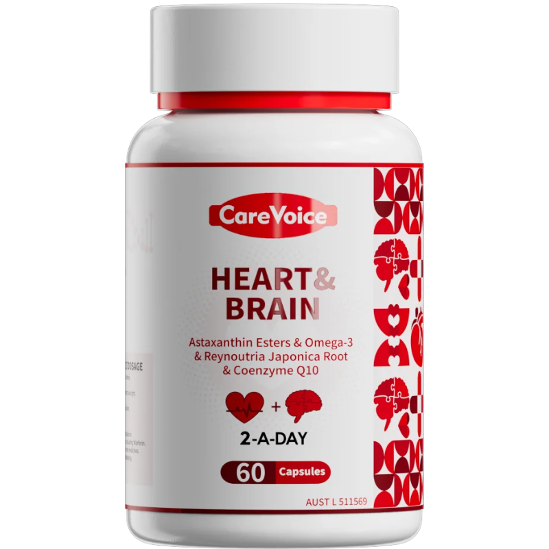 CareVoice Heart & Brain Capsules 60 Capsules dietary supplement bottle for daily heart and brain nutritional support