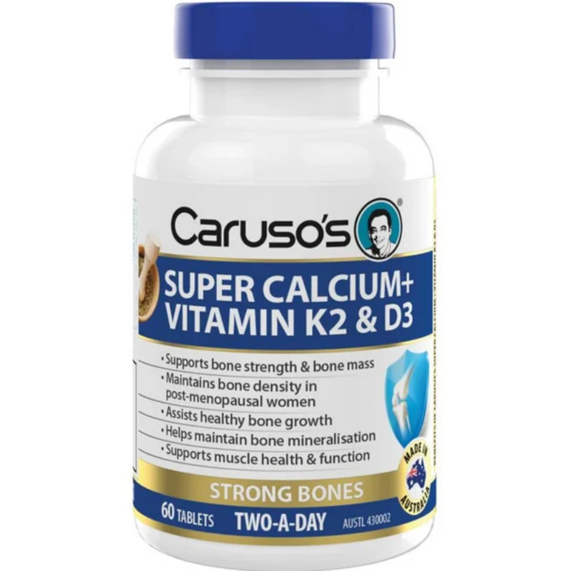 Caruso's Super Calcium Vitamin K2 D3 60 Tablets calcium dietary supplement with vitamin K2 and vitamin D3 for daily nutritional support