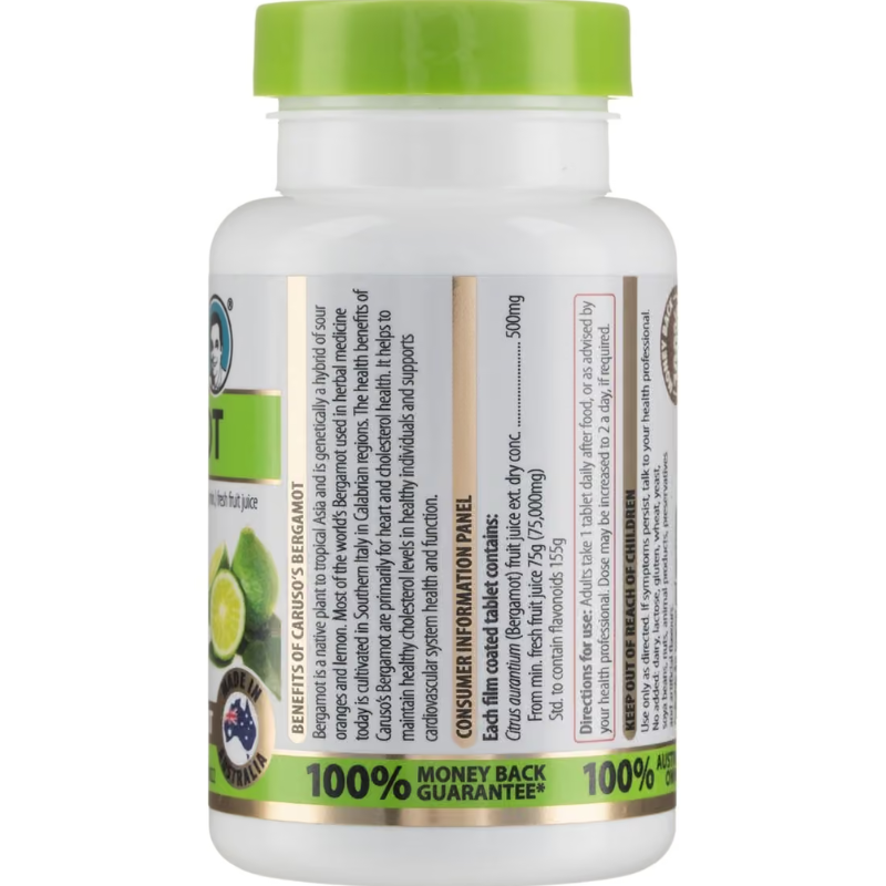 Caruso's One-A-Day Bergamot 50 Tablets dietary supplement bottle with bergamot extract for daily nutritional support