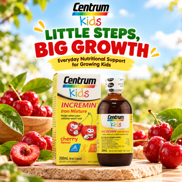 Centrum Kids Incremin Iron Mixture Cherry Flavour 200mL liquid dietary supplement Australia