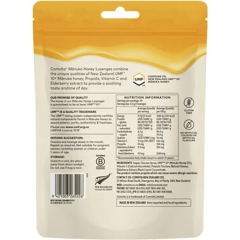 Comvita Manuka Honey Lozenges with Elderberry Extract and Vitamin C 40 lozenges premium New Zealand honey lozenges value pack
