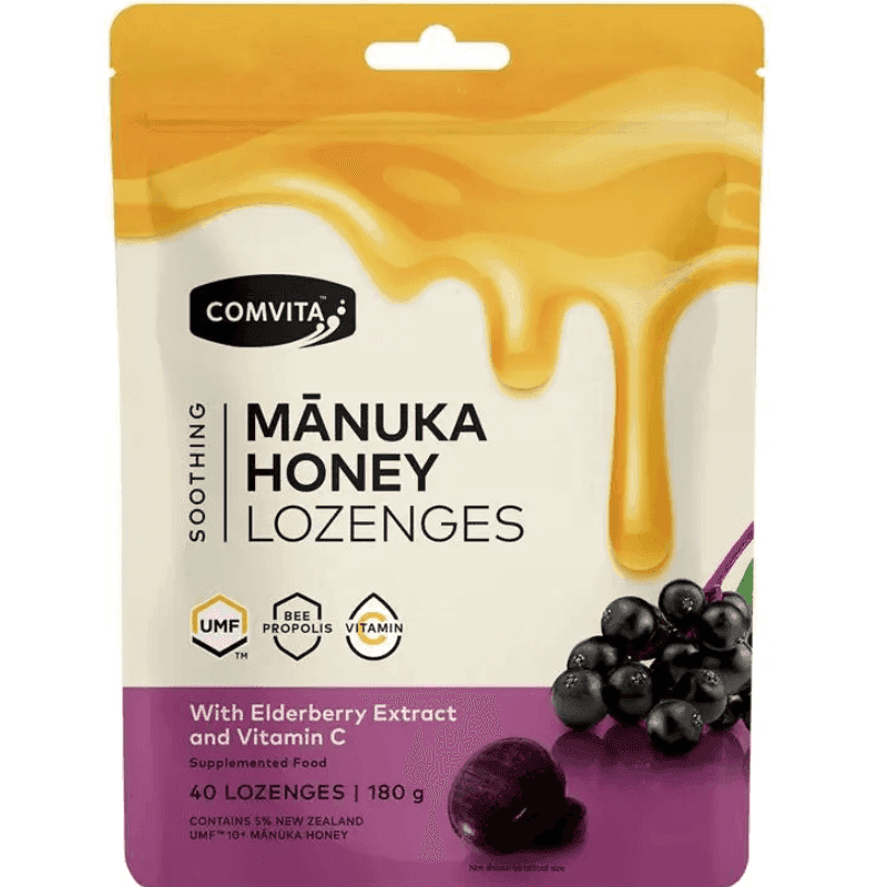 Comvita Manuka Honey Lozenges with Elderberry Extract and Vitamin C 40 lozenges premium New Zealand honey lozenges value pack