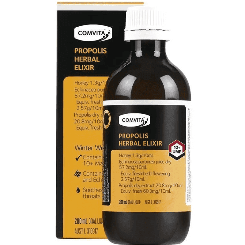 Comvita Propolis Herbal Elixir PFL 10+ 200ml New Zealand propolis extract liquid herbal supplement bottle