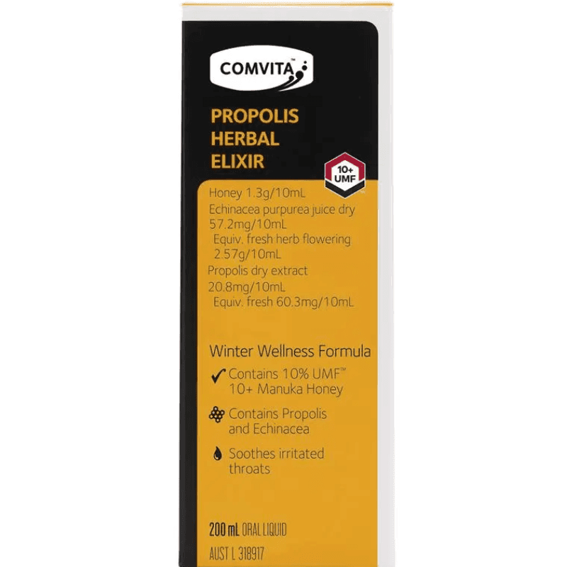 Comvita Propolis Herbal Elixir PFL 10+ 200ml New Zealand propolis extract liquid herbal supplement bottle