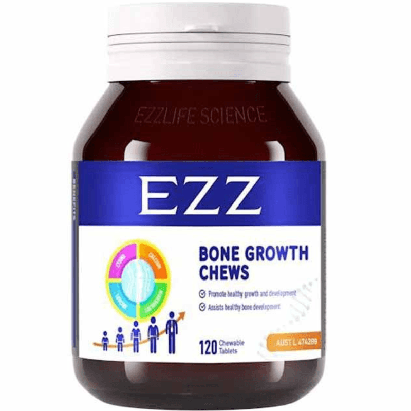 EZZ Bone Growth Chews 120 chewable tablets with calcium vitamin D3 and vitamin K2 for healthy bone growth and development
