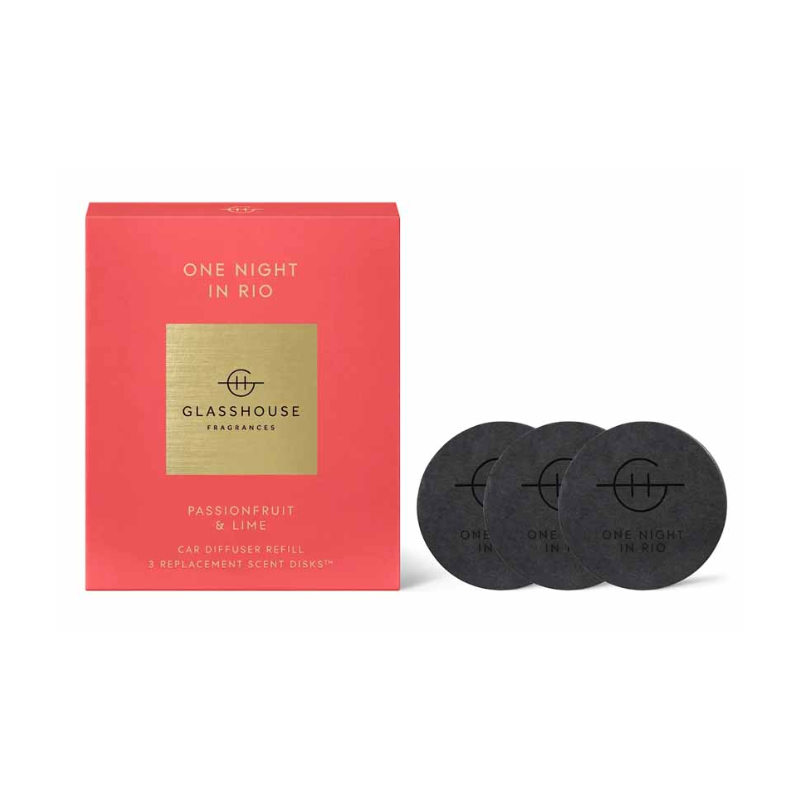 Glasshouse Fragrances One Night in Rio Replacement Scent Disks 3 Pack | Car Diffuser Refill