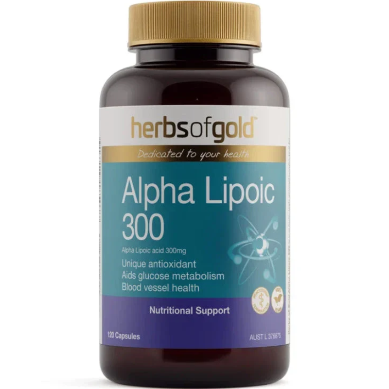 Herbs of Gold Alpha Lipoic 300 120 Vegetarian Capsules premium Australian Alpha Lipoic Acid supplement in vegetarian capsules
