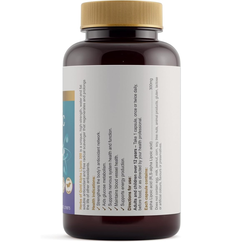 Herbs of Gold Alpha Lipoic 300 120 Vegetarian Capsules premium Australian Alpha Lipoic Acid supplement in vegetarian capsules