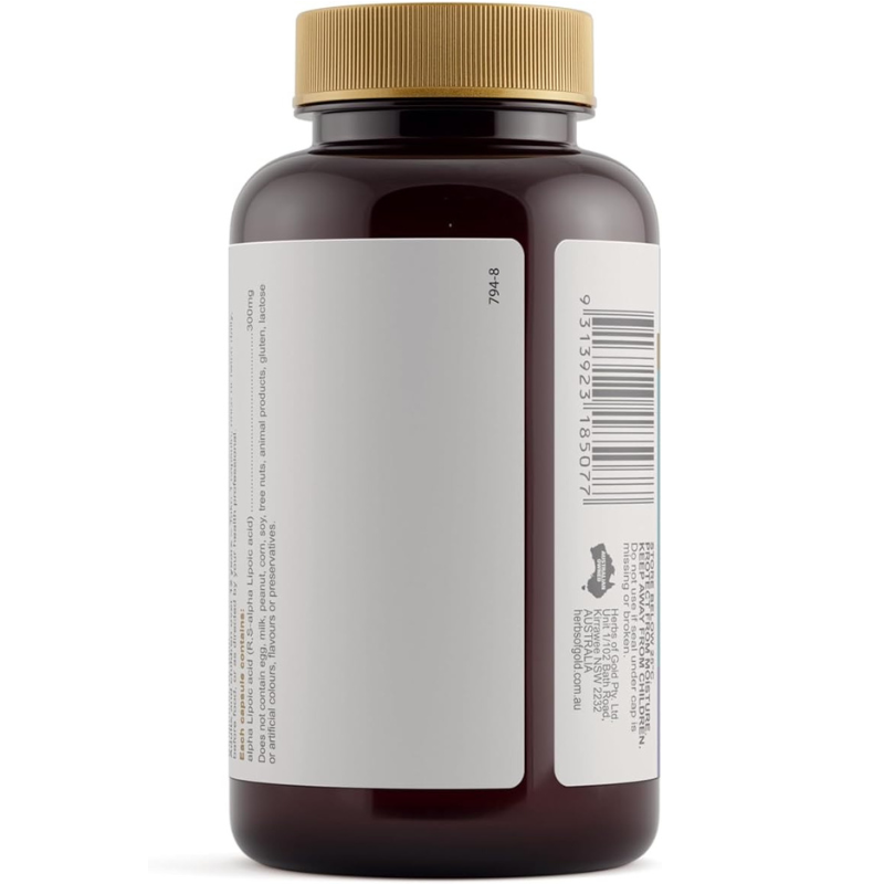 Herbs of Gold Alpha Lipoic 300 120 Vegetarian Capsules premium Australian Alpha Lipoic Acid supplement in vegetarian capsules
