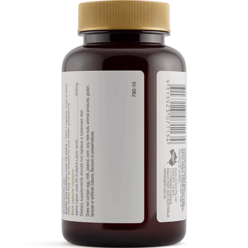 Herbs of Gold Alpha Lipoic 300 60 Vegetarian Capsules premium Australian Alpha Lipoic Acid supplement in vegetarian capsules