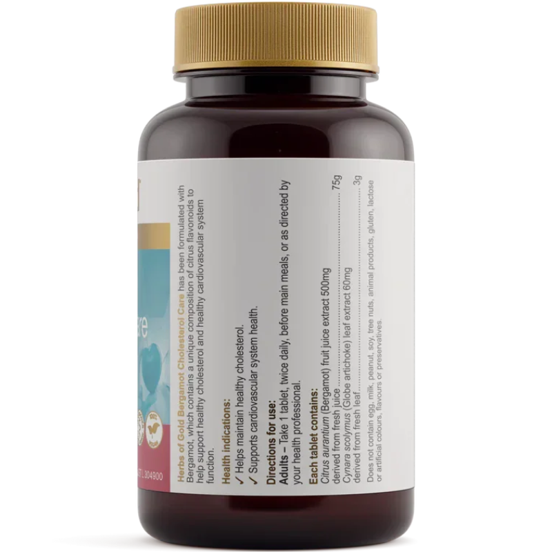 Herbs of Gold Bergamot Cholesterol Care 60 Tablets Australian herbal supplement with Bergamot and Globe Artichoke extracts