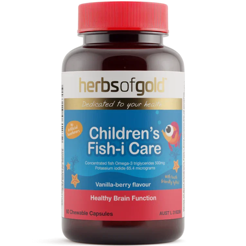 Herbs of Gold Children's Fish-i Care 60 Chewable Capsules children's omega-3 supplement with fish oil EPA and DHA