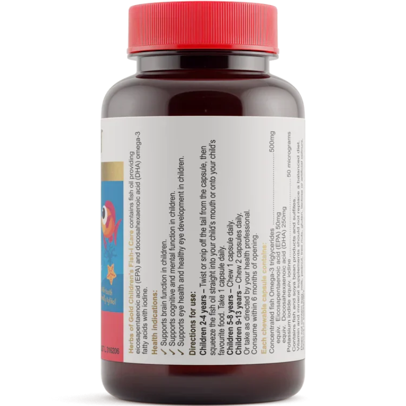 Herbs of Gold Children's Fish-i Care 60 Chewable Capsules children's omega-3 supplement with fish oil EPA and DHA