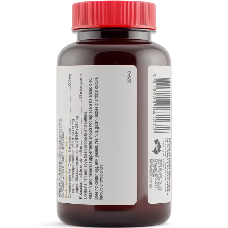 Herbs of Gold Children's Fish-i Care 60 Chewable Capsules children's omega-3 supplement with fish oil EPA and DHA