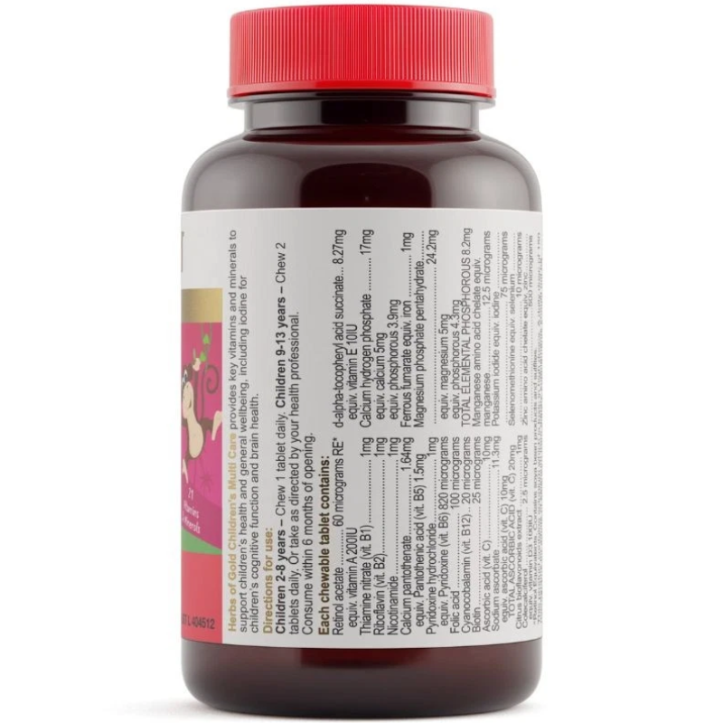 Herbs of Gold Children's Multi Care 60 Chewable Tablets Australian children's multivitamin supplement with strawberry vanilla flavour