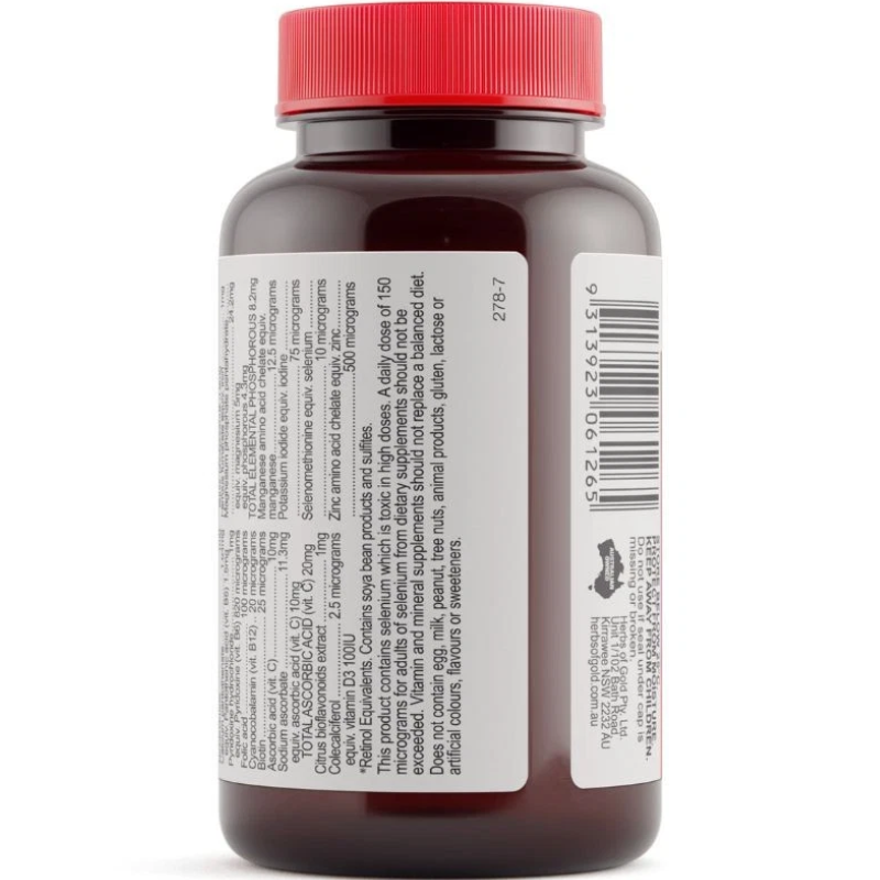 Herbs of Gold Children's Multi Care 60 Chewable Tablets Australian children's multivitamin supplement with strawberry vanilla flavour