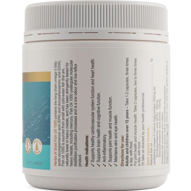 Herbs of Gold Fish Oil 1000 200 Capsules premium Australian fish oil supplement with Omega-3 in capsule format