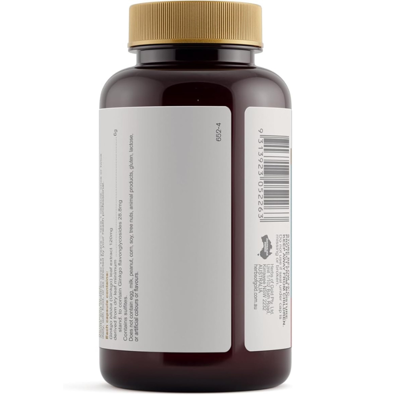 Herbs of Gold Ginkgo Biloba 6000 120 Capsules Australian herbal supplement with Ginkgo biloba extract