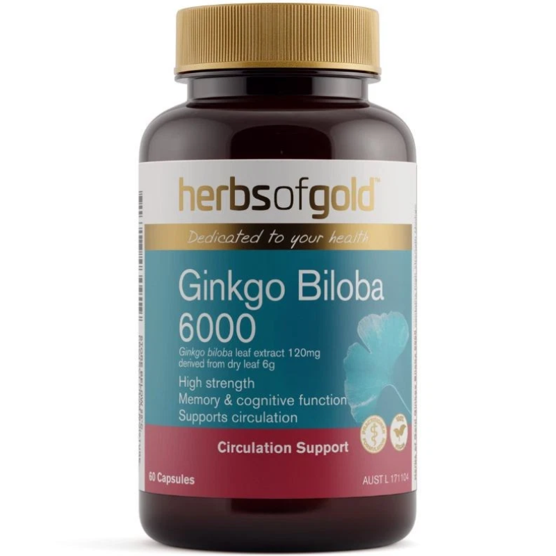 Herbs of Gold Ginkgo Biloba 6000 60 Capsules Australian herbal supplement with Ginkgo biloba extract