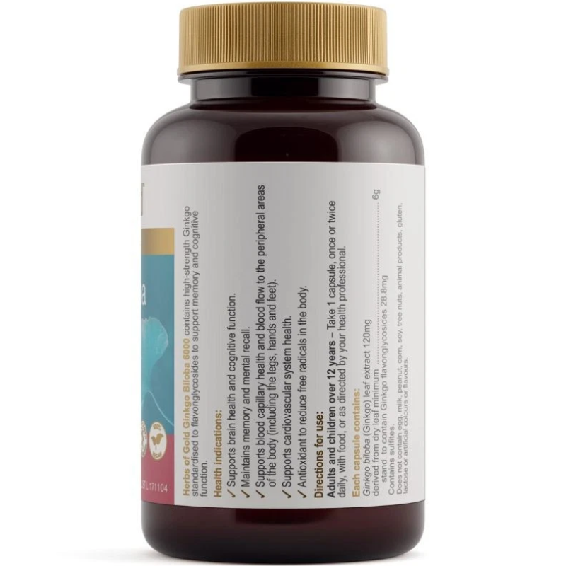 Herbs of Gold Ginkgo Biloba 6000 60 Capsules Australian herbal supplement with Ginkgo biloba extract