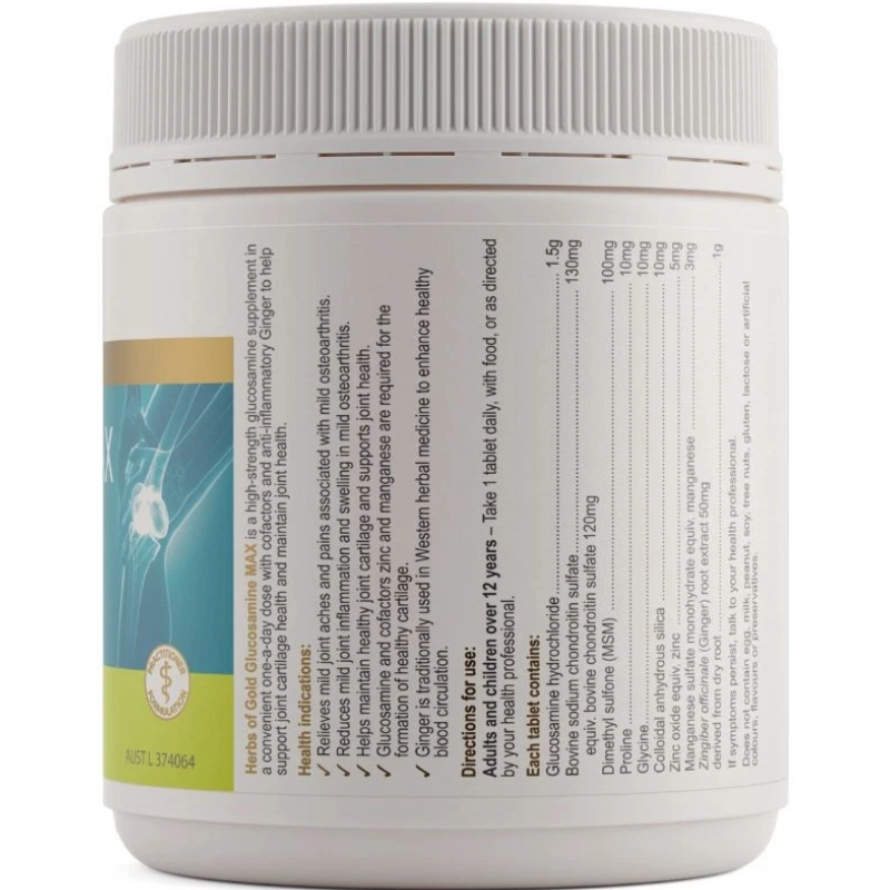 Herbs of Gold Glucosamine MAX 180 Tablets Australian supplement with glucosamine chondroitin and MSM