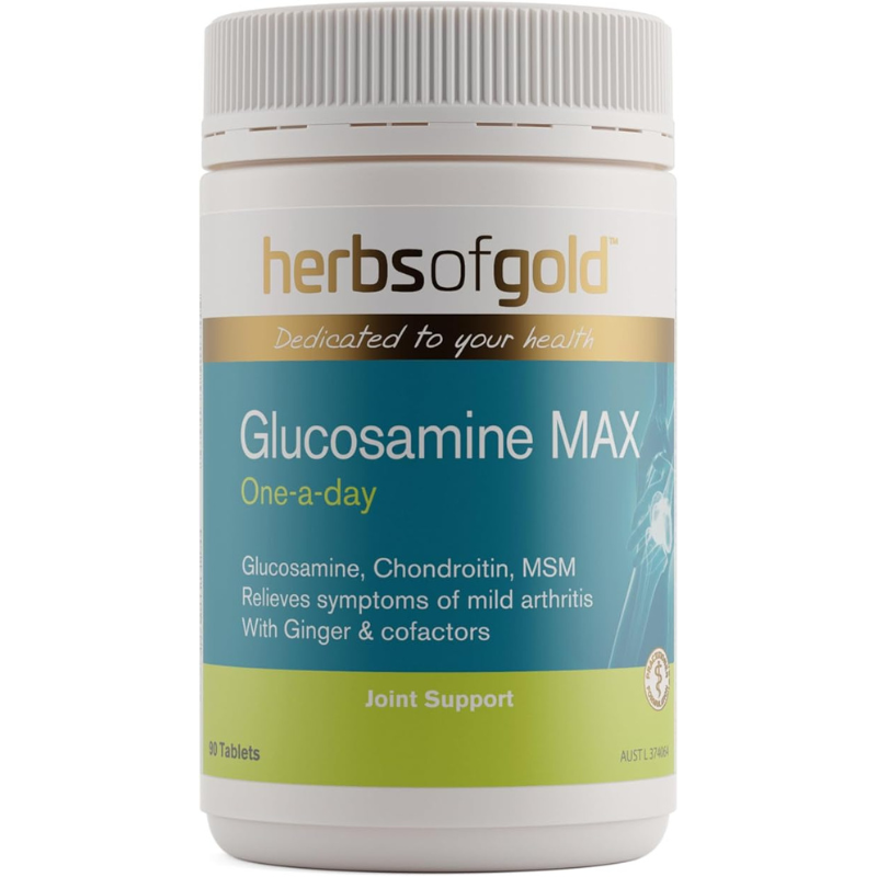 Herbs of Gold Glucosamine MAX 90 Tablets Australian supplement with glucosamine chondroitin MSM and ginger extract
