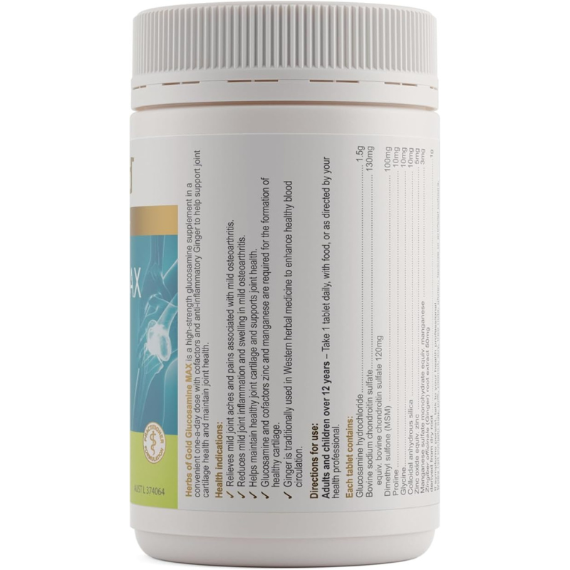 Herbs of Gold Glucosamine MAX 90 Tablets Australian supplement with glucosamine chondroitin MSM and ginger extract