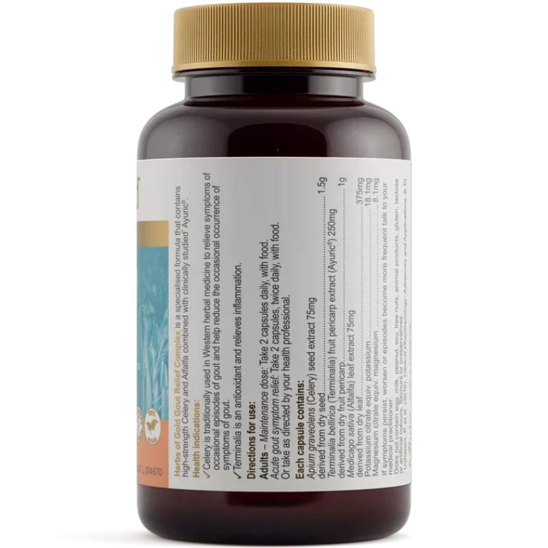 Herbs of Gold Gout Relief Complex 60 Capsules premium Australian herbal supplement in capsule format