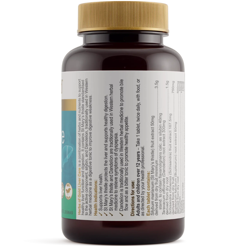 Herbs of Gold Liver Care 60 Tablets Australian herbal supplement with botanical extracts and nutrients