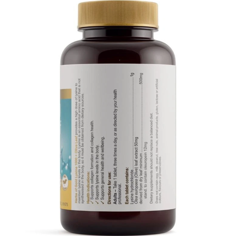 Herbs of Gold Lysine 1000 + Olive Leaf 100 Tablets Australian supplement with L-lysine and olive leaf extract