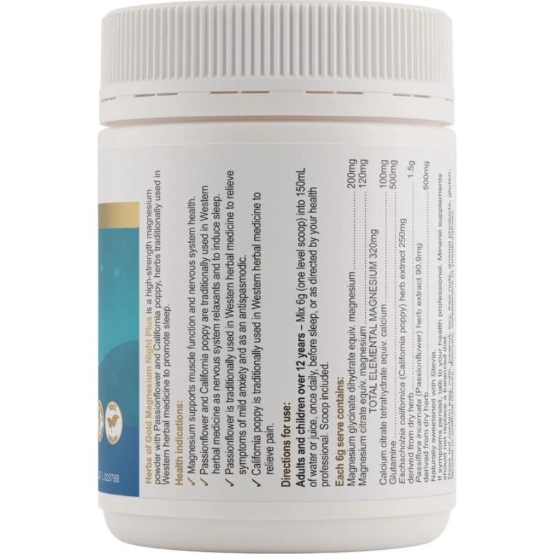 Herbs of Gold Magnesium Night Plus 150g Australian magnesium supplement powder