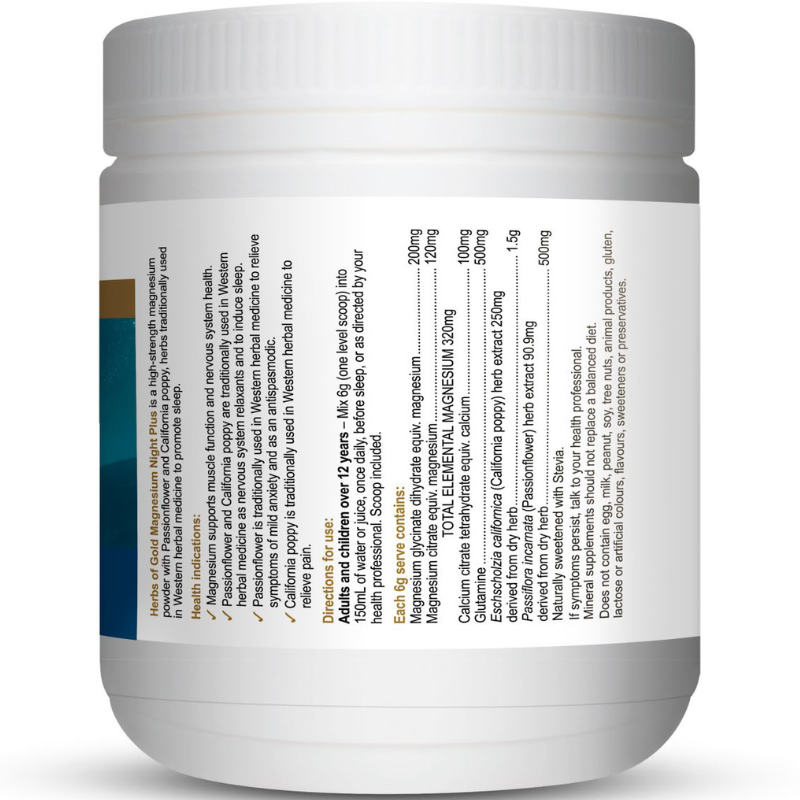 Herbs of Gold Magnesium Night Plus 300g Australian magnesium supplement powder