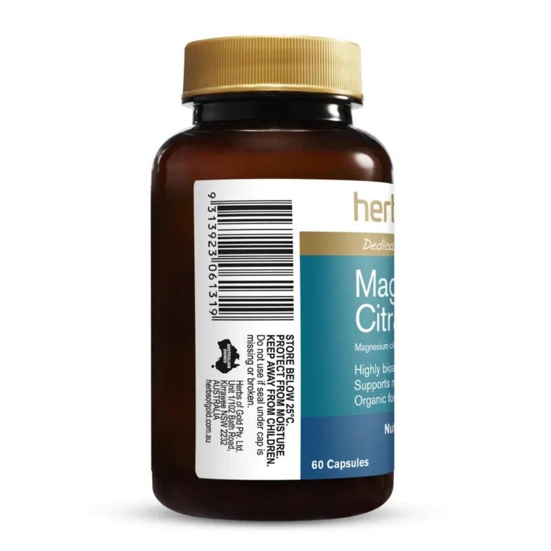 Herbs of Gold Magnesium Citrate 900 60 Capsules Australian magnesium supplement with magnesium citrate capsules