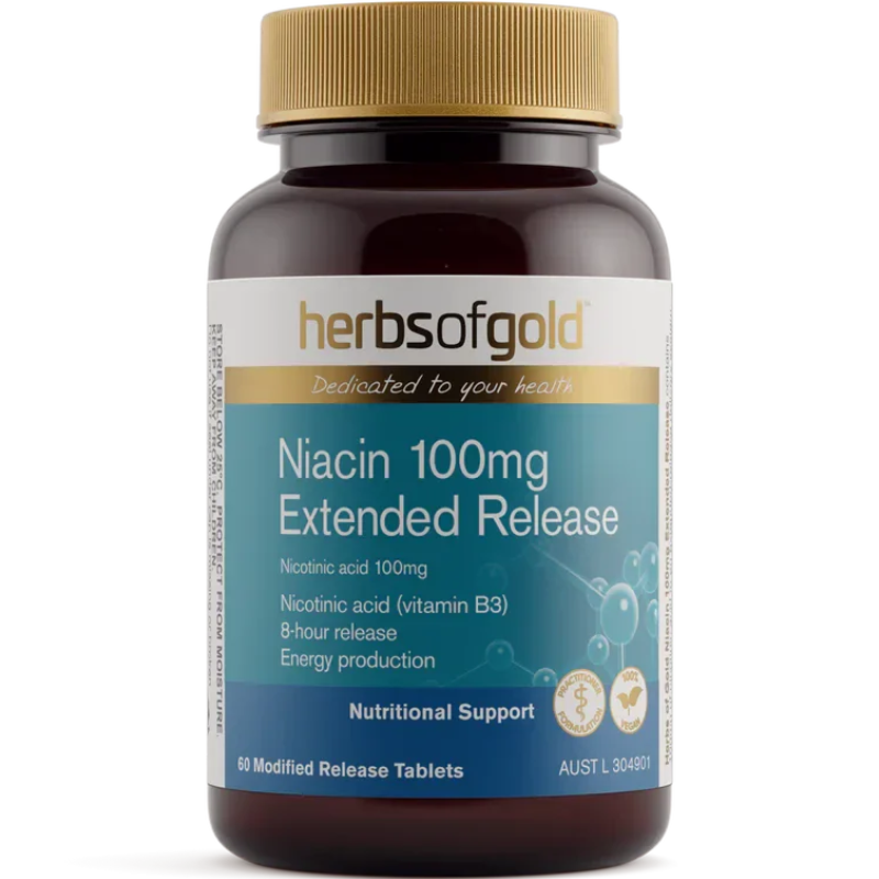 Herbs of Gold Niacin 100mg Extended Release 60 Tablets Australian vitamin B3 supplement