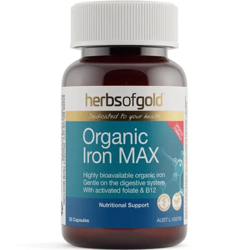 Herbs of Gold Organic Iron Max 30 Capsules Australian iron supplement