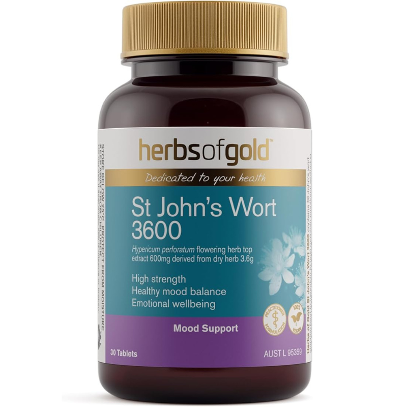 Herbs of Gold St John's Wort 3600 30 Tablets Australian herbal supplement with St John's Wort extract