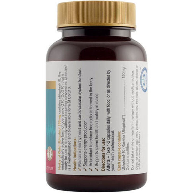 Herbs of Gold Ubiquinol 150mg 30 Capsules premium Australian ubiquinol supplement in capsule format