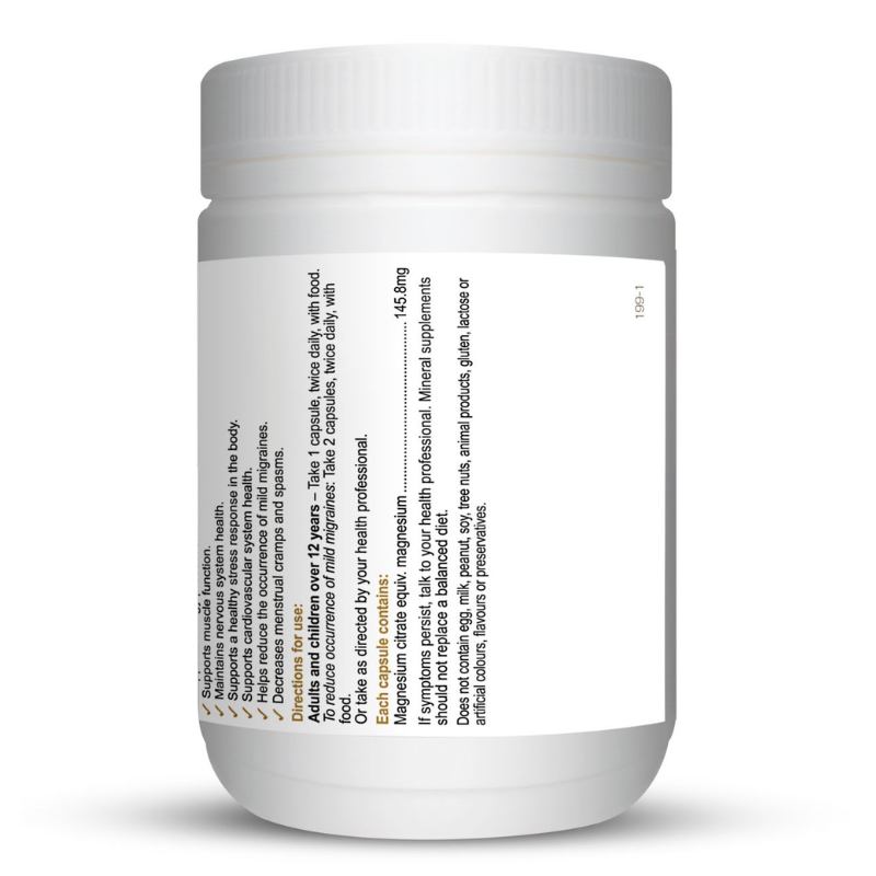Herbs of Gold Magnesium Citrate 900 120 Capsules Australian magnesium supplement with magnesium citrate capsules bottle.