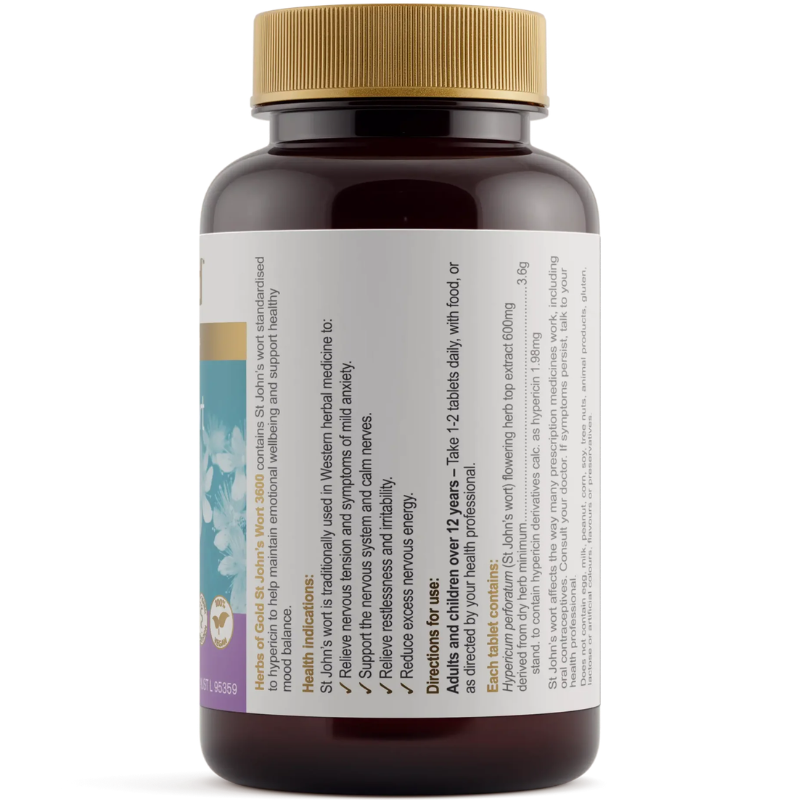 Herbs of Gold St John's Wort 3600 60 Tablets Australian herbal supplement with St John's Wort extract