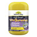 Nature's Way Kids Smart Vita Gummies Immune Defence dietary supplement in a yellow plastic bottle with a white, purple, and black label.