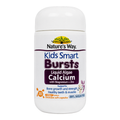 Nature's Way Kids Smart Bursts Liquid Algae Calcium chewable soft capsules in a white plastic bottle with a white cap, on a white background.