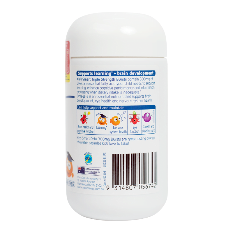 Nature's Way Kids Smart DHA 300mg Triple Strength 50 Capsules children's omega-3 DHA fish oil supplement