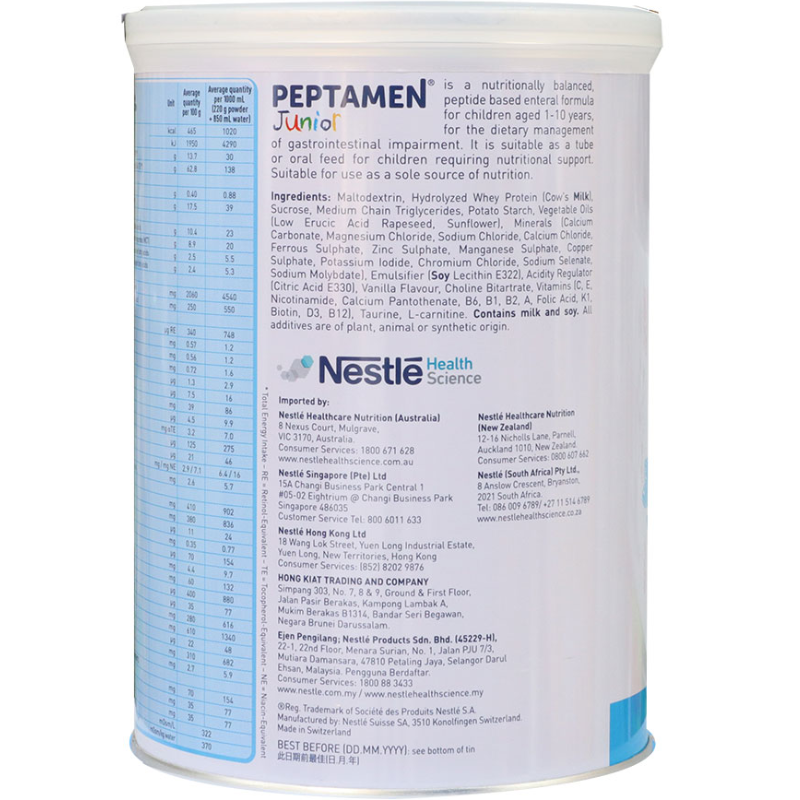 Nestle Peptamen Junior Complete Peptide Diet 400g food for special medical purposes powder