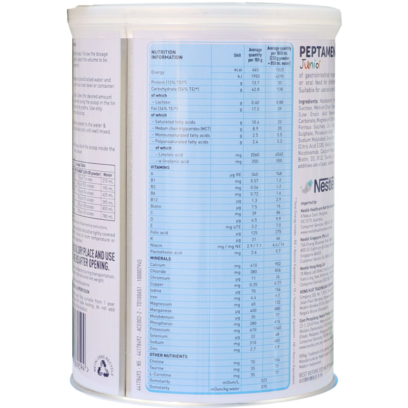 Nestle Peptamen Junior Complete Peptide Diet 400g food for special medical purposes powder