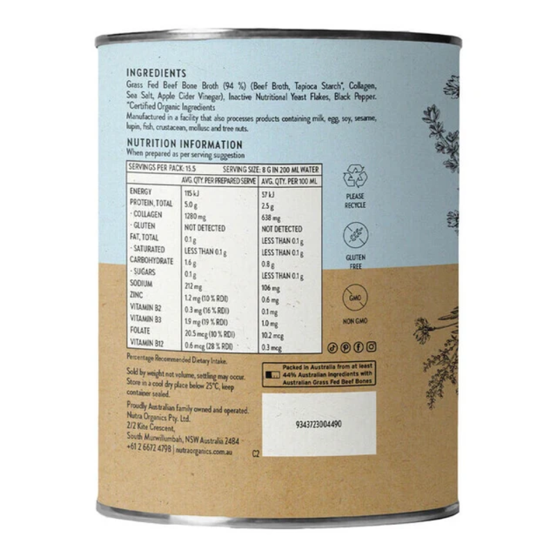 Nutra Organics Beef Bone Broth Hearty Original 125g