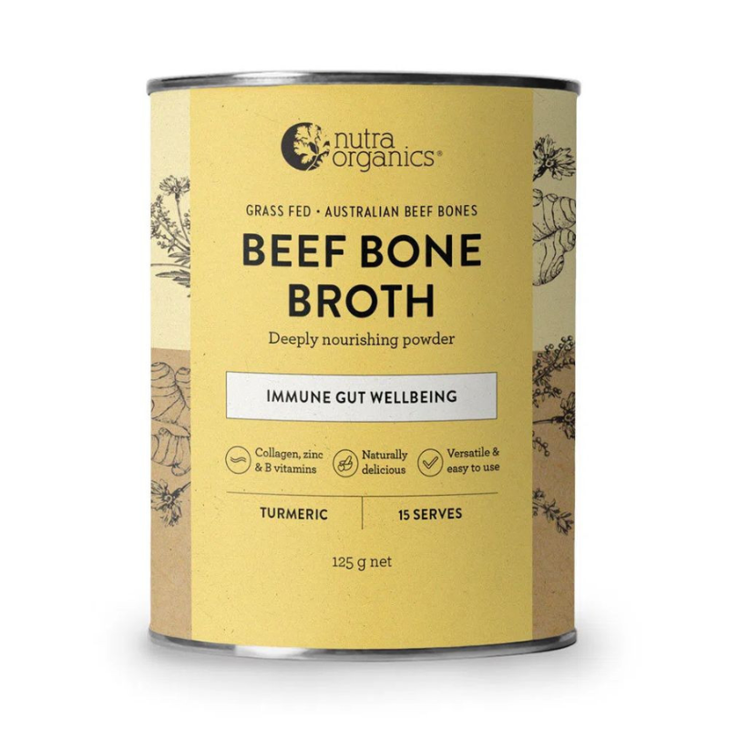Nutra Organics Beef Bone Broth Immune Gut Wellbeing Turmeric Flavour 125g