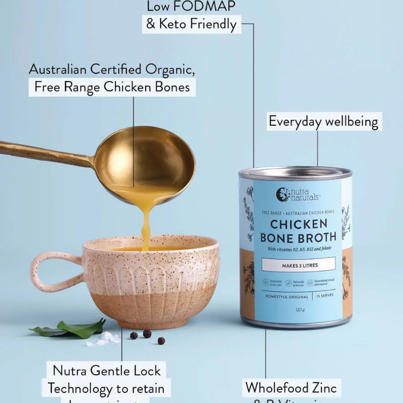 Nutra Organics Chicken Bone Broth Immune Gut Wellbeing Garden Herb Flavour 125g