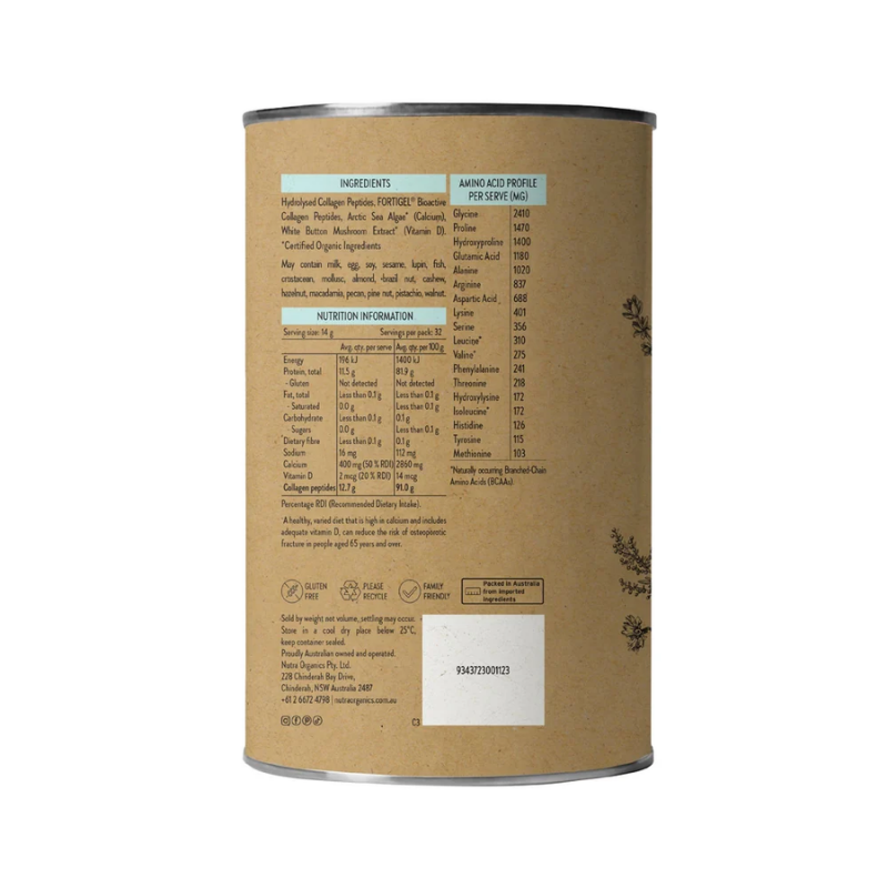 Nutra Organics Collagen Joints + Bones with Fortigel Unflavoured450g Powder