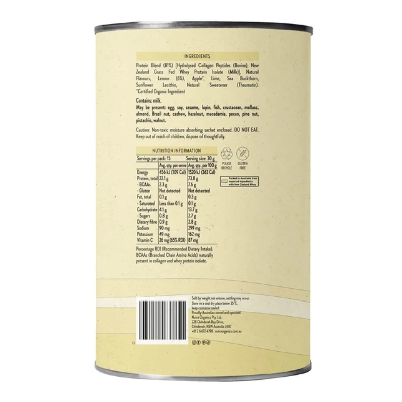 Nutra Organics Protein Water Lemonade 450g Powder